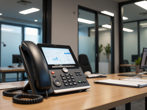 商务沟通场景,专业顾问正在通过电话与客户交流,办公室环境